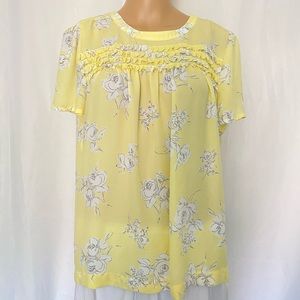ELLE YELLOW AND WHITE FLORAL PRINT BLOUSE SIZE L